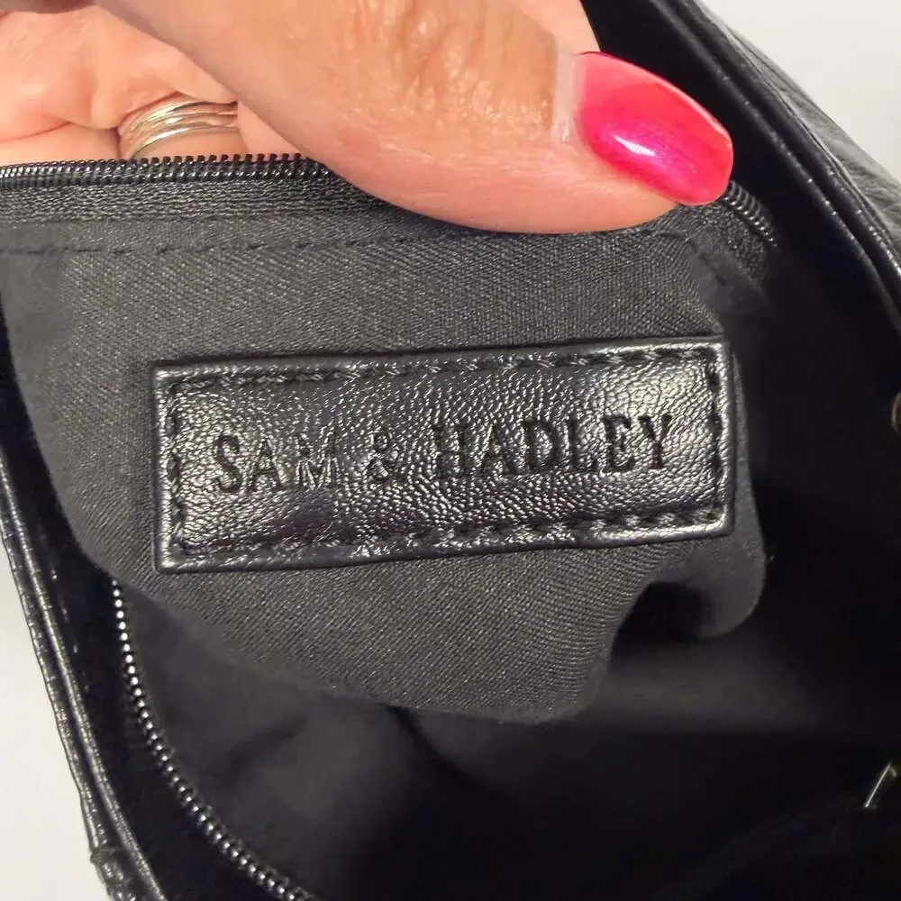 Sam & Hadley Black Hobo Shoulder Bag with Quilted Bottom Detail